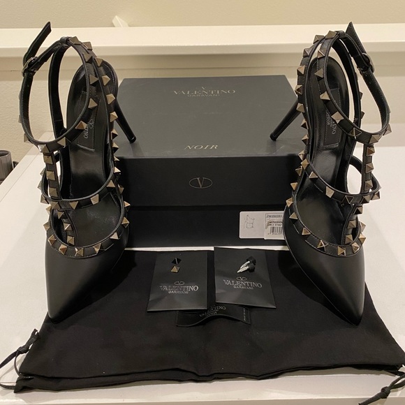 Valentino Rockstud Slingback 100 Noir Black Calfskin Ruthenium Hardware 36.5 6.5 - Picture 6 of 6